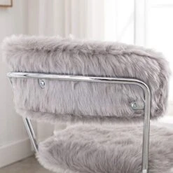 Wahson Cute Faux Fur Task Chair With Wheels, Fuzzy Swivel Desk Chair Armless, For Women, Adults, Kids Living Room, Bedroom, Vanity, Home Office, School, Height Adjustable, Grey -Best Furniture Store 411Mk1c1PaL