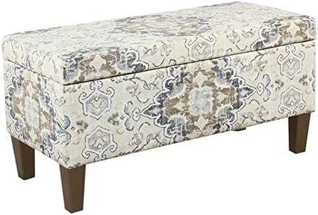 HomePop Large Upholstered Rectangular Storage Ottoman Bench With Hinged Lid, Slate Damask 9 HomePop Large Upholstered Rectangular Storage Ottoman Bench With Hinged Lid, Slate Damask - Image 9