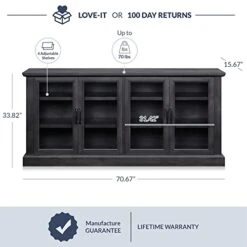 BELLEZE 70 Inch Sideboard Buffet Cabinet, Entertainment Center With Storage, Glass Display Cabinet With Adjustable Shelves Console Table Storage Cabinet For Living Room, Dining Room, Rustic Gray -Best Furniture Store 411UkNX72oL