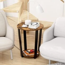 EKNITEY Wood Round End Table - 19.7" Dia. Side Table With Storage Small Table With Sturdy Metal Frame For Living Room Bedroom Couch Snack And Sofa 2-Tier 9 EKNITEY Wood Round End Table - 19.7" Dia. Side Table With Storage Small Table With Sturdy Metal Frame For Living Room Bedroom Couch Snack And Sofa 2-Tier -Best Furniture Store 411WnT1mnpL
