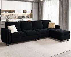Belffin Velvet Reversible Sectional Sofa With Chasie Convertible Sectional Couch With Storage Ottoman L Shaped 4-seat Sectional Sofa Black -Best Furniture Store 411Ybm5lfiL