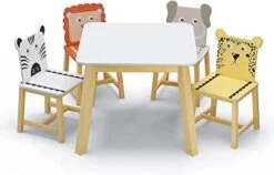 CUANBOZAM Kids Table And Chairs Set, Wooden Table Suitable For Aged 3-8, Play Table With Animal Themed Chairs For Drawing Reading Arts Crafts Snack Time, Idea Boys Girls Playroom School Home Daycare -Best Furniture Store 411eBim7z1L