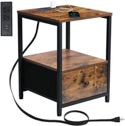 AMHANCIBLE End Tables With Charging Station, Nightstands Set Of 2 For Bedroom, Night Stand With Drawer USB Ports & Power Outlets, Sofa Side Table For Living Room Greige HET04SDGY -Best Furniture Store 411iQXRRKYL. AC