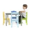 Humble Crew, Grey/Blue/Green/Yellow Kids Wood Table And 4 Chairs Set & Crew Kids Book Rack Storage Bookshelf, Grey/White