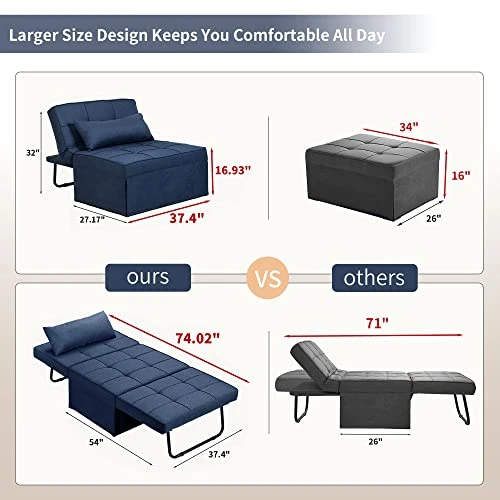 Diophros Sofa Bed, Convertible Chair 4 In 1 Multi-Function Modern Folding Ottoman Guest Bed With Adjustable Sleeper For Small Room Apartment, Large 2 Diophros Sofa Bed, Convertible Chair 4 In 1 Multi-Function Modern Folding Ottoman Guest Bed With Adjustable Sleeper For Small Room Apartment, Large - Image 2