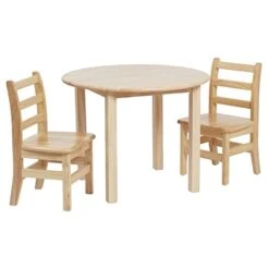 ECR4Kids 30in D Hardwood Table And Chairs, 12in Seat Height, Kids Furniture, Natural