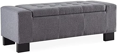 BELLEZE 50 Inch Storage Ottoman Bench, Upholstered Tufted Linen Fabric, Foam Padded Large Rectangular Footrest, Living Room Furniture - Arlington (Gray) 8 BELLEZE 50 Inch Storage Ottoman Bench, Upholstered Tufted Linen Fabric, Foam Padded Large Rectangular Footrest, Living Room Furniture - Arlington (Gray) - Image 8