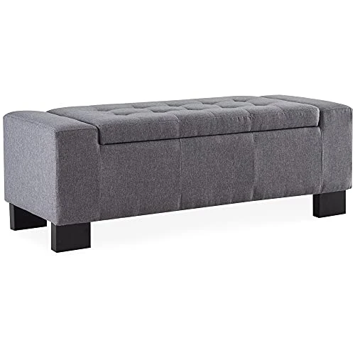 BELLEZE 50 Inch Storage Ottoman Bench, Upholstered Tufted Linen Fabric, Foam Padded Large Rectangular Footrest, Living Room Furniture - Arlington (Gray) 1 BELLEZE 50 Inch Storage Ottoman Bench, Upholstered Tufted Linen Fabric, Foam Padded Large Rectangular Footrest, Living Room Furniture - Arlington (Gray)