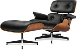 Mid Century Chaise Lounge Chair With Ottoman, 100% Full Grain Leather, Walnut, Modern Accent Chair Classic Design, Heavy Duty Base Support For Bedroom Indoor Set -Best Furniture Store 411rUexIAlL. AC
