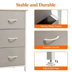 Small Dresser For Bedroom, 3 Drawer Nightstand With Removable Fabric Bins, Storage Chest Of Drawers For Closet Bedside Nursery Laundry Living Room, Sturdy Steel Frame&Wood Tope, Light Grey -Best Furniture Store 411u7HknwYL