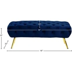Meridian Furniture Amara Collection Modern | Contemporary Navy Velvet Upholstered Bench With Deep Button Tufting, Stainless Steel Legs With Gold Finish, 48" W X 20.5" D X 19" H, 9 Meridian Furniture Amara Collection Modern | Contemporary Navy Velvet Upholstered Bench With Deep Button Tufting, Stainless Steel Legs With Gold Finish, 48" W X 20.5" D X 19" H, -Best Furniture Store 411vEIRm9OL