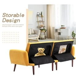 BNEHS Convertible Sofa Bed With Adjustable Backrest,Futon Loveseat Couch Bed With Wooden Frame & Leg - Modern Sleeper Sofa With Storage For Small Living Room,Dorm,Studio(Yellow) 13 BNEHS Convertible Sofa Bed With Adjustable Backrest,Futon Loveseat Couch Bed With Wooden Frame & Leg - Modern Sleeper Sofa With Storage For Small Living Room,Dorm,Studio(Yellow) -Best Furniture Store 411vKHWmAUL