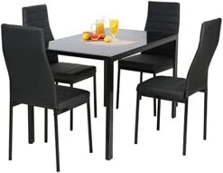 FDW 5 Piece Table And Chairs Dining Table Set Kitchen Table For Small Spaces Dinning Room Marble Grain (Black) -Best Furniture Store 411x1sAfJVL. AC