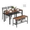 FUIKEING Dining Table Set For 4, Kitchen Table With 2 Chairs And 1 Bench, Dining Table Set With 2 Storage Racks And 4 S-Hooks, Rustic Brown