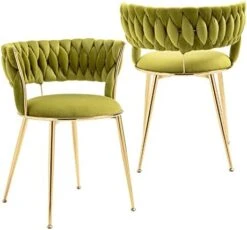 NIOIIKIT Modern Velvet Dining Chairs Set Of 2 Hand Weaving Accent Chairs Living Room Chairs Upholstered Side Chair With Golden Metal Legs For Dining Room Kitchen Vanity Living Room(Black) -Best Furniture Store 4125RNcUSVL. AC