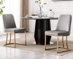 VESCASA Velvet Upholstered Dining Chairs With Back, Mid Century Modern Dining Chairs With Gold Metal Frame For Dining Room, Restaurant, Kitchen, Set Of 4, Grey -Best Furniture Store 4128pcctQJL. AC