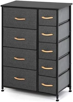 9 Drawers Vertical Storage Tower- Fabric Dresser, Sturdy Metal Frame, Fabric Storage Bins With Wooden Handle And Wooden Top, Organizer Unit For Bedroom/Closet/Hallway/Entryway,Grey -Best Furniture Store 412CJunTCAL. AC