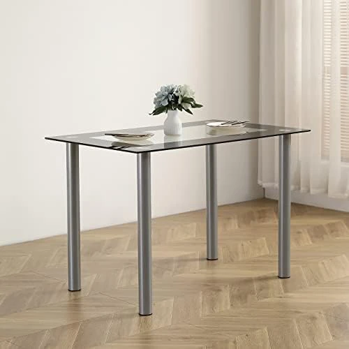 Karl Home Modern Tempered Glass Dining Table, Kitchen & Dining Room Glass Tables With 4 Heavy-Duty Metal Legs, 200lbs Capacity, 43.3" L X 27.6" W X 28.9" H (Glass) 7 Karl Home Modern Tempered Glass Dining Table, Kitchen & Dining Room Glass Tables With 4 Heavy-Duty Metal Legs, 200lbs Capacity, 43.3" L X 27.6" W X 28.9" H (Glass) - Image 7