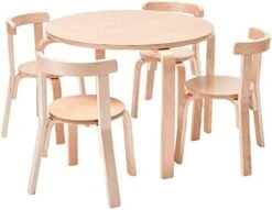 ECR4Kids Bentwood Round Table And Curved Back Chair Set, Kids Furniture, Natural, 5-Piece -Best Furniture Store 412HdUfzRL. AC
