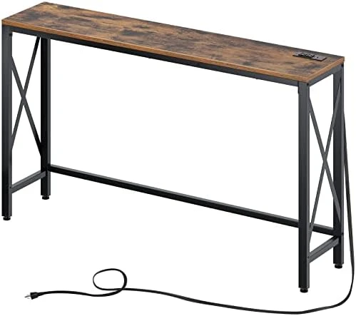 Rolanstar Console Table With 2 Outlets And 2 USB Ports, 39.4” Entryway Table With Metal Frame & X-Shaped Design, Narrow Sofa Table For Living Room And Hallway, Behind Couch Table, For Entryway, Foyer 6 Rolanstar Console Table With 2 Outlets And 2 USB Ports, 39.4” Entryway Table With Metal Frame & X-Shaped Design, Narrow Sofa Table For Living Room And Hallway, Behind Couch Table, For Entryway, Foyer - Image 6