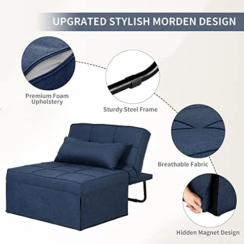 Diophros Sofa Bed, Convertible Chair 4 In 1 Multi-Function Modern Folding Ottoman Guest Bed With Adjustable Sleeper For Small Room Apartment, Large 4 Diophros Sofa Bed, Convertible Chair 4 In 1 Multi-Function Modern Folding Ottoman Guest Bed With Adjustable Sleeper For Small Room Apartment, Large - Image 4