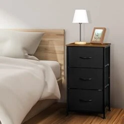 Mall Nightstand Dresser For Bedroom, 3 Drawer Fabric Storage Chest, Storage Tower Organizer Unit With Removable Fabric Bins For Closet Bedside, Nursery, Living Room, Bedroom, College Dorm, Black.