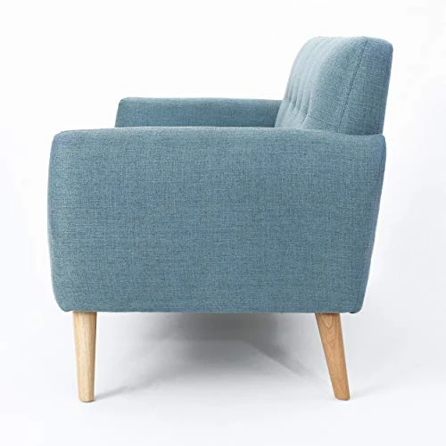Christopher Knight Home Josephine Mid-Century Modern Petite Fabric Sofa, Blue / Natural 5 Christopher Knight Home Josephine Mid-Century Modern Petite Fabric Sofa, Blue / Natural - Image 5