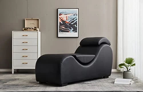 TALEWEO Yoga, Stretching, Relaxation Modern Faux Leather Living Room Curved Chaise Lounge, Large, Black 2 TALEWEO Yoga, Stretching, Relaxation Modern Faux Leather Living Room Curved Chaise Lounge, Large, Black - Image 2