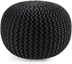 Pouf Ottoman - Hand Knitted Macrame Ottoman Pouf, Large Pouf Ottoman Foot Rest For Couch, 100% Cotton Cord, Poufs For Living Room, Floor Pouf Ottoman - 20 Diameter X 14 Height - Pure Natural -Best Furniture Store 41345RY87BL. AC