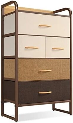 Tall Dresser Storage Chest, Vanity Furniture Cabinet Tower Unit For Bedroom, Office, And Closet, 5 Removable Drawers With Wood Top, Light Grey -Best Furniture Store 4134eX7PpL. AC