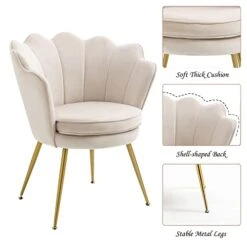 ZJhome Modern Accent Velvet Chairs Set Of 2 Comfy Upholstered Vanity Chairs For Bedroom Shell-Shaped Armchair Dining Chairs With Golden Metal Legs Desk Chair Makeup Chairs For Living Room(Beige) -Best Furniture Store 413Diq1DsUL