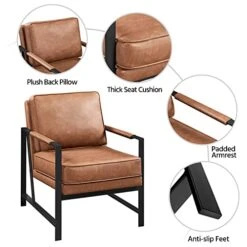 Yaheetech PU Leather Armchairs, Retro Leisure Accent Chair With Extra Soft Padded And Cushion, 105 Degree Slant Back, Modern Reading Arm Chair For Living Room/Office/Bedroom/Study, 2pcs, Light Brown -Best Furniture Store 413F57u4EzL