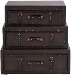 Wood Faux Leather 6 Drawer Chest With Buckle And Strap Detailing, 16" X 13" X 42", Brown -Best Furniture Store 413FI1BjToL. AC