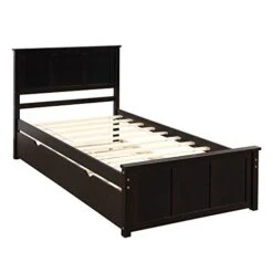 MERITLINE Wood Twin Bed With Trundle,Twin Bed Frames With Headboard, Platform Bed For Guest Room, Boys And Girls, Twin Size, Espresso 8 MERITLINE Wood Twin Bed With Trundle,Twin Bed Frames With Headboard, Platform Bed For Guest Room, Boys And Girls, Twin Size, Espresso -Best Furniture Store 413JgugM2HL