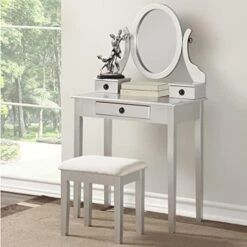 Moniya White Wood Vanity Table And Stool Set (3415WH) Medium 17 Moniya White Wood Vanity Table And Stool Set (3415WH) Medium -Best Furniture Store 413M O0JvsL. AC