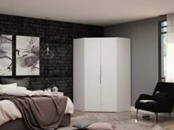 Rockefeller Ultra Modern 2 Door Open Corner Bedroom Closet With Hanging Rods, 65.91", White