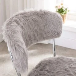 Wahson Cute Faux Fur Task Chair With Wheels, Fuzzy Swivel Desk Chair Armless, For Women, Adults, Kids Living Room, Bedroom, Vanity, Home Office, School, Height Adjustable, Grey -Best Furniture Store 413Qa5eiNbL