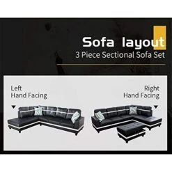 A Ainehome Sectional Couch Set L Shape 103" Wide Sofa Faux Leather For Living Room With Chaise Lounge And Removable Ottoman For Home Furniture Room Decor (Left Hand Facing,Black) -Best Furniture Store 413SxctZKJL