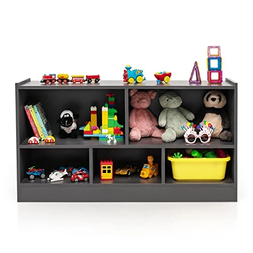 KOTEK Kids Bookshelf, 5 Cubby Toy Storage Organizer, Wooden 3-Tier Bookcase Storage Cabinet, Open Display Book Shelf For Daycare, Nursery, School Classroom, Playroom, Living Room & Bedroom (Grey) 1 KOTEK Kids Bookshelf, 5 Cubby Toy Storage Organizer, Wooden 3-Tier Bookcase Storage Cabinet, Open Display Book Shelf For Daycare, Nursery, School Classroom, Playroom, Living Room & Bedroom (Grey)
