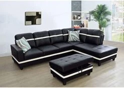 A Ainehome Sectional Couch Set L Shape 103" Wide Sofa Faux Leather For Living Room With Chaise Lounge And Removable Ottoman For Home Furniture Room Decor (Left Hand Facing,Black) -Best Furniture Store 413TvsD9YfL. AC