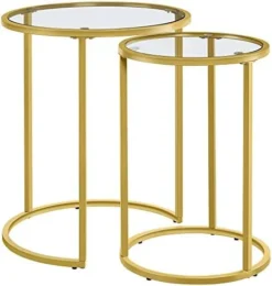 Yaheetech Round Nesting End Table Set Of 2,Stacking Side Tables,Coffee Tables Set W/Metal Frame & Glass Top & Protective Foot Pads For Small Space, Living Room, Office- Black -Best Furniture Store 413cQe7xFYL. AC