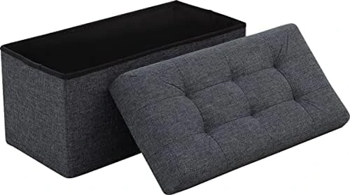 Ornavo Home Foldable Tufted Linen Large Storage Ottoman Bench Foot Rest Stool/Seat - 15" X 30" X 15" (Beige) 6 Ornavo Home Foldable Tufted Linen Large Storage Ottoman Bench Foot Rest Stool/Seat - 15" X 30" X 15" (Beige) - Image 6