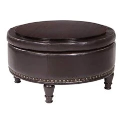 OSP Home Furnishings Augusta Round Storage Ottoman With Decorative Nailheads And Flip Over Lid With Serving Tray Surface, Espresso Faux Leather 12 OSP Home Furnishings Augusta Round Storage Ottoman With Decorative Nailheads And Flip Over Lid With Serving Tray Surface, Espresso Faux Leather -Best Furniture Store 413mFNHUeUL