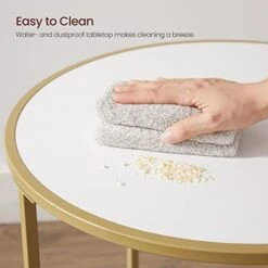 VASAGLE Round Side Table, End Table With Metal Frame, Small Coffee Accent Table, Nightstand, Bedside Table, Easy Assembly, For Living Room, Bedroom, Modern Style, Gold And White ULET282A10 -Best Furniture Store 413q0ifuIDL