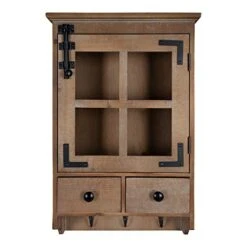 Kate And Laurel Hutchins Decorative Farmhouse Wood Wall Cabinet With Window Pane Glass Door And 2 Storage Drawers, Rustic Brown -Best Furniture Store 413rOBeV7GL