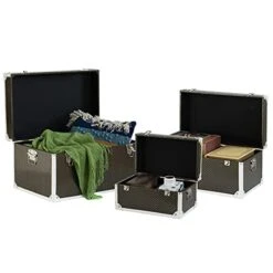 Vintiquewise Faux Leather Storage Trunk Set Of 3