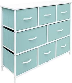 Dresser With 8 Drawers - Furniture Storage Chest For Kids Clothing Organization, Bedroom, Hallway, Closet, Office - Steel Iron Frame, Rustic Farmhouse Wood Top, Fabric Bins (White) -Best Furniture Store 4148cSrtpvS. AC