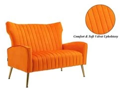 Altrobene Velvet Couch Modern Wingback Loveseat Tufted Luxury Sofa With Gold Legs For Living Room/Bedroom, Orange -Best Furniture Store 414GULV5ftL