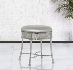 Furniture Glam Backless Diamond Band Vanity Stool, Chrome