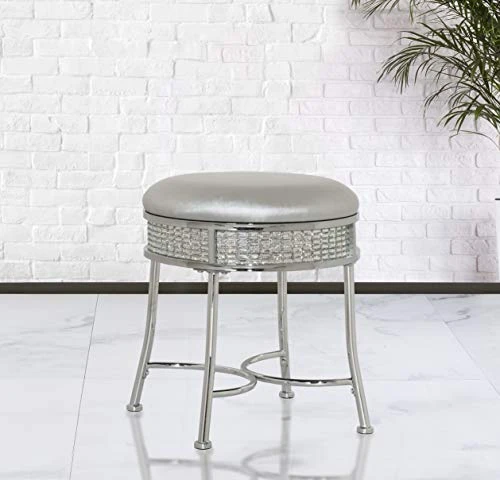 Furniture Glam Backless Diamond Band Vanity Stool, Chrome 1 Furniture Glam Backless Diamond Band Vanity Stool, Chrome